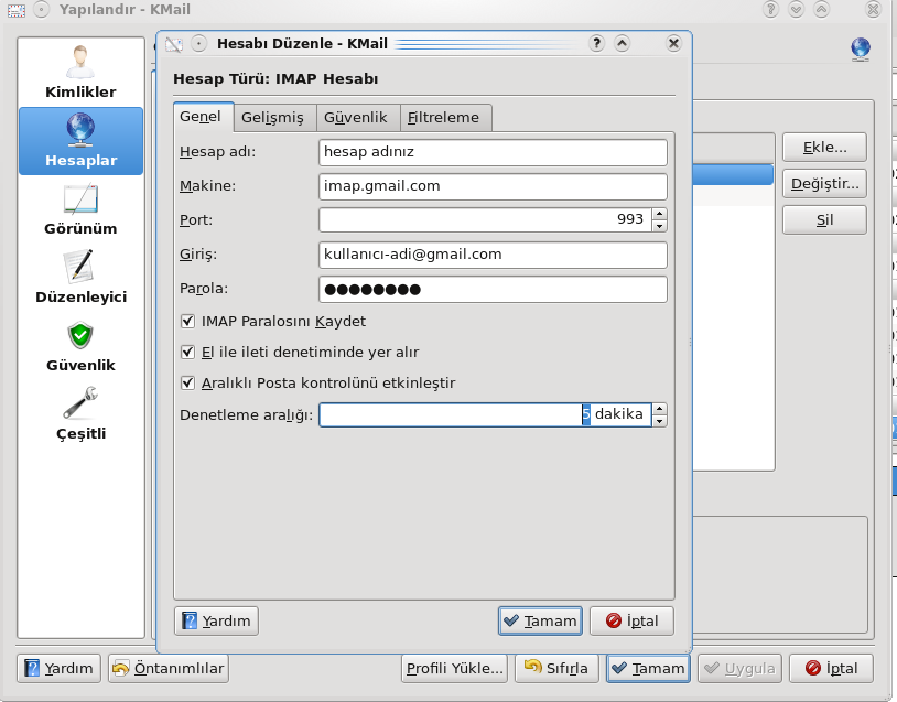 Kmail Ayarlar 3 Hesap Ayarları