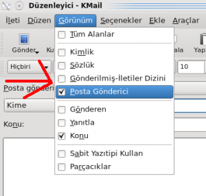 Kmail Ayarlar 4- Görünüm Posta Gönderici