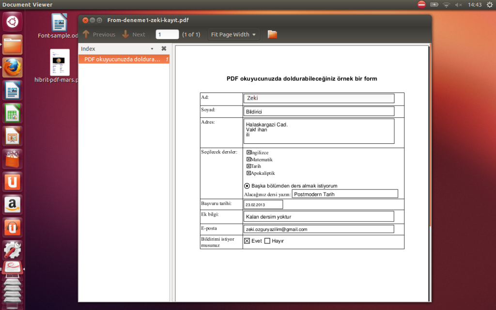 Evince'de pdf formu doldurmak